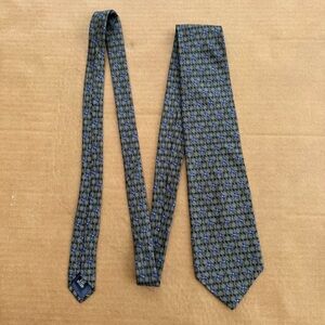 Christian Dior Monsieur Vintage Blue Avocado Green Patterned Men's Tie Silk Y2K